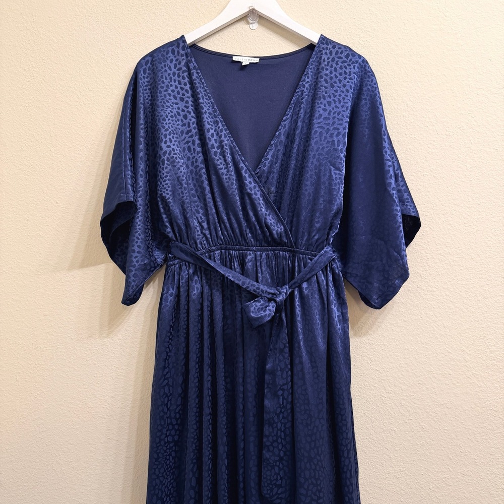 Baltic Born Savannah Print Kimono Maxi Dress N avy Blue Size Large True Wrap - Picture 4 of 9